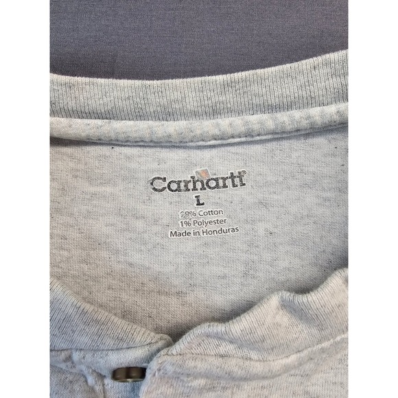 Carhartt Mens Long Sleeve Henley T Shirt Pocket Gray Size L Cotton Blend - Picture 3 of 6